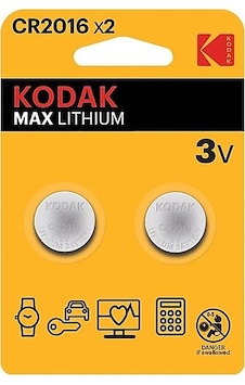 Kodak Max CR2016 Lityum Düğme Pil 2'li Kodak Max CR2016 Lityum Düğme Pil 2'li