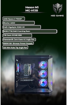 Mod Gaming Hexon MG-H13B R5-7500F 16 GB 1 TB SSD 8 GB RTX5060 Free Dos Masaüstü Oyuncu Bilgisayarı Mod Gaming Hexon MG-H13B R5-7500F 16 GB 1 TB SSD 8 GB RTX5060 Free Dos Masaüstü Oyuncu Bilgisayarı