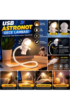 Dilaratrendhouse Usb Astronot Gece Lambası, Masa Lambası, Kitap Okuma Lambası Işığı Dlra Çok Renkli