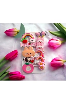 Batu Kız Bebek Ve Çocuk Figürlü Toka Seti Pembe Batu Kız Bebek Ve Çocuk Figürlü Toka Seti Pembe