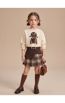 Zekids Kız Çocuk Baskılı Sweatshirt Ve Ekose Şort Etekli Takımı-17598 Çok Renkli Zekids Kız Çocuk Baskılı Sweatshirt Ve Ekose Şort Etekli Takımı-17598 Çok Renkli