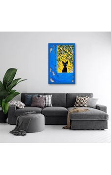 Çiçekli Pencerede Siyah Kedi Metal Tablo 63x95 Cm Çok Renkli Çiçekli Pencerede Siyah Kedi Metal Tablo 63x95 Cm Çok Renkli