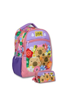 Capybara Mor - Pembe Kız Çocuk Çiçek Ve Capybara Baskılı İlkokul Çantası Ve Kalemlik Seti - Setcpb6203c Çok Renkli Capybara Mor - Pembe Kız Çocuk Çiçek Ve Capybara Baskılı İlkokul Çantası Ve Kalemlik Seti - Setcpb6203c Çok Renkli