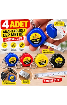 4 Adet Anahtarlıklı Mini Cep Metre 1 Metre 3 Ft Ölçüm Şeridi 1 M 4 Adet Anahtarlıklı Mini Cep Metre 1 Metre 3 Ft Ölçüm Şeridi 1 M