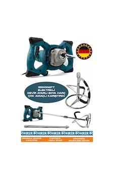Böhrer Alman HB0403T 3200W Devir Ayarlı Çift Şanzıman Yeni Nesil Elektrikli Boya Harç Çok Amaçlı Mavi Karıştırıcı