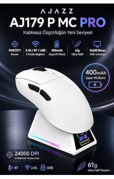 Aj179 P Mc Pro Tft Ekranlı Şarj İstasyonlu 24.000 Dpı Paw 3311 Oyuncu Mouse Aj179p Mc Pro Beyazzz