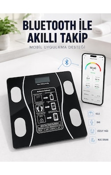 Akıllı Cam Baskül Bluetooth Mobil Uygulamalı Vücut Analiz Tartısı 180 Kg Lcd Ekran Siyah Akıllı Cam Baskül Bluetooth Mobil Uygulamalı Vücut Analiz Tartısı 180 Kg Lcd Ekran Siyah