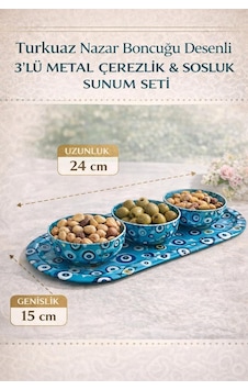 Turkuaz Nazar Boncuğu Desenli 3 Lü Metal Çerezlik Ve Sosluk Sunum Seti, Dayanıklı Baskılı Servis Tepsili Kahvaltılık, Atıştırmalık Ve Lokumluk Kase Takımı, Modern Dekoratif Sofra Sunum Ürünü Diğer Turkuaz Nazar Boncuğu Desenli 3 Lü Metal Çerezlik Ve Sosluk Sunum Seti, Dayanıklı Baskılı Servis Tepsili Kahvaltılık, Atıştırmalık Ve Lokumluk Kase Takımı, Modern Dekoratif Sofra Sunum Ürünü Diğer