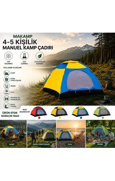 Makamp 083a Manuel Kamp Çadırı 4-5 Kişilik - Toz Geçirmez 200x200x135 Cm Çok Renkli