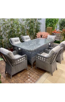 S Collection Lüks Seri Modern Şık Bahçe Balkon Rattan Masa Takımı 6 Kişilik Gri S Collection Lüks Seri Modern Şık Bahçe Balkon Rattan Masa Takımı 6 Kişilik Gri