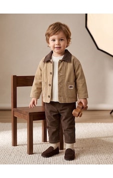 Zekids Erkek Bebek Bej Fitilli Ceketli Tişört Ve Kahverengi Pantolonlu Takım-17455 Zekids Erkek Bebek Bej Fitilli Ceketli Tişört Ve Kahverengi Pantolonlu Takım-17455