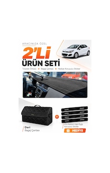 Kia Rio 2012-2018 Uyumlu Torpido Örtüsü + Deri Bagaj Çantası + Sticker Seti - Siyah Kia Rio 2012-2018 Uyumlu Torpido Örtüsü + Deri Bagaj Çantası + Sticker Seti - Siyah