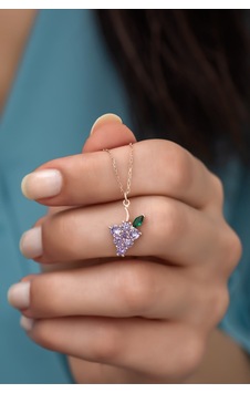 925 Ayar Gümüş Mor Üzüm Salkımı Kolye Rose Gold