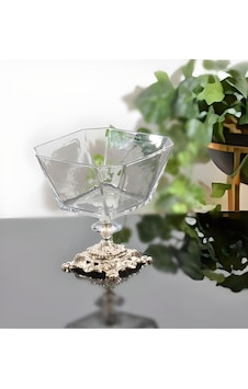 Daisyglass Metal Ayaklı Cam Salata Kasesi Sunum Kasesi Şeffaf