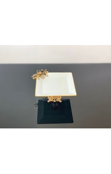 Aymin Kristal Atabey Home Collection-kütahya Porselen Ayaklı Sunumluk Siyah Çiçek Kare 20 Cm