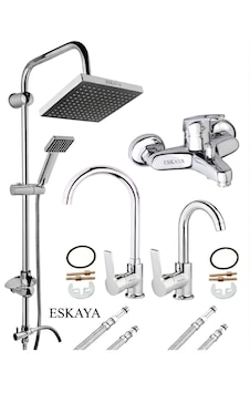 Eshome 4'lü Lüx Set Robot Tepe Yağmurlama Duş Seti Banyo Lavabo Mutfak Eviye Bataryası Krom Eshome 4'lü Lüx Set Robot Tepe Yağmurlama Duş Seti Banyo Lavabo Mutfak Eviye Bataryası Krom