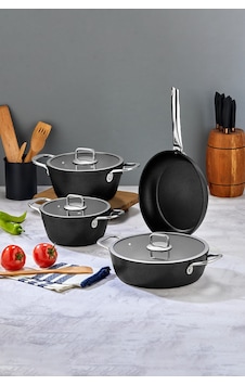 Polochef Quatro Granit 7 Parça Tencere Ve Tava Seti Siyah Siyah