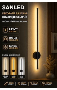 Dekoratif 20w İç Mekan Siyah Kasa 3 Renkli Işık Elektrikli 80 Cm Duvar Aplik 1 Adet Dekoratif 20w İç Mekan Siyah Kasa 3 Renkli Işık Elektrikli 80 Cm Duvar Aplik 1 Adet
