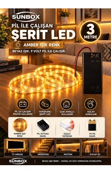 Pilli Led Şerit 3 Metre Amber Butonlu- Yapışkanlı Kablosuz Dekoratif Aydınlatma - Pil Hediyedir Amber Amber Pilli Led Şerit 3 Metre Amber Butonlu- Yapışkanlı Kablosuz Dekoratif Aydınlatma - Pil Hediyedir Amber Amber