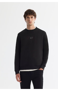 Avva Erkek Siyah Bisiklet Yaka Pamuklu Şardonlu Baskılı Regular Fit Sweatshirt B001033