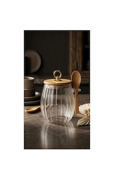 Borosilikat Cam Halka Kapaklı Çizgili Kaşıklı Cam Kavanoz Mutfak Seti 650 Ml Borosilikat Cam Halka Kapaklı Çizgili Kaşıklı Cam Kavanoz Mutfak Seti 650 Ml