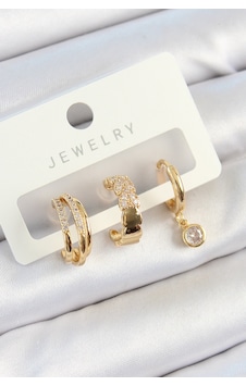 Pirinç Zirkon Taşlı Halka Model Gold Renk 3& 39lü Çift Kadın Küpe Set Altın 96109178 Pirinç Zirkon Taşlı Halka Model Gold Renk 3& 39lü Çift Kadın Küpe Set Altın 96109178