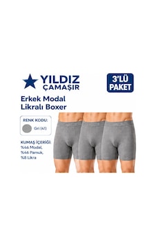 Yıldız Çamaşır Erkek Modal Likralı Boxer 36-37-38-39-40-41-42 - 3 Adet Gri Yıldız Çamaşır Erkek Modal Likralı Boxer 36-37-38-39-40-41-42 - 3 Adet Gri