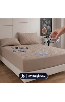 Formeya Kahverengi Kapitone Sıvı Geçirmez Yatak Koruyucu Fitted Alez Çarşaf%100 Pamuk 160x200 Açık Gri