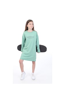 Toontoy Kız Çocuk Baskılı Relax Fit Bisiklet Yaka Uzun Kollu Elbise - Yeşil Toontoy Kız Çocuk Baskılı Relax Fit Bisiklet Yaka Uzun Kollu Elbise - Yeşil