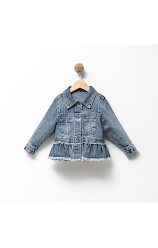 Overdo Kids Fırfır Nakışlı Kız Çocuk Kot/denim Ceket