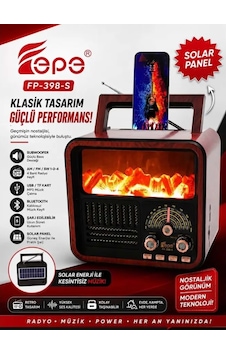 Fepe Fp-398 Şömine Efektli Retro Bluetooth-usb-sd-fm Şarjlı/ Ledli Nostaljik Radyo Fepe Fp-398 Şömine Efektli Retro Bluetooth-usb-sd-fm Şarjlı/ Ledli Nostaljik Radyo