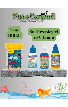 Purecanpati Akvaryum Bakım Seti Sera Artemia Yem 100 Ml + Vitamin + Su Düzenleyici + Antiklor Purecanpati Akvaryum Bakım Seti Sera Artemia Yem 100 Ml + Vitamin + Su Düzenleyici + Antiklor