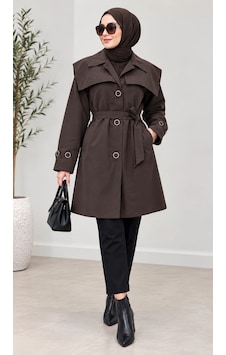 Nevayla Moda Kuşaklı Düğmeli Mevsimlik Trençkot - Acı Kahve / M0118 Acı Kahverengi Nevayla Moda Kuşaklı Düğmeli Mevsimlik Trençkot - Acı Kahve / M0118 Acı Kahverengi
