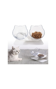 Lion 86982 Kedi Kafalı Şeffaf Kedi Mama ve Su Kabı 2'li