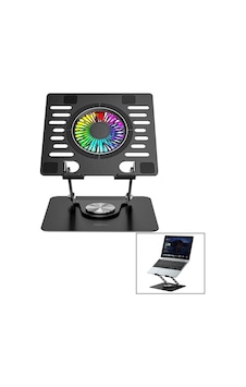 Katlanabilir Laptop Stand Metal - Soğutucu Fan Rgb Işıklı 360 Dönebilen Fan 2 Usb Soket 5570