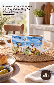 3 Adet Yöresel Kupa Bardak Porselen 9x14 Cm Mutfak İçin Çay Kahve Mug Cup, Yöresel Tasarım 3 Adet Yöresel Kupa Bardak Porselen 9x14 Cm Mutfak İçin Çay Kahve Mug Cup, Yöresel Tasarım