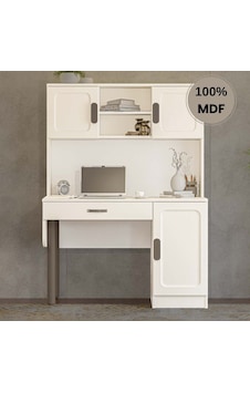 Manolya Mdf Kitaplıklı Dolaplı Çalışma Masası Krem Manolya Mdf Kitaplıklı Dolaplı Çalışma Masası Krem