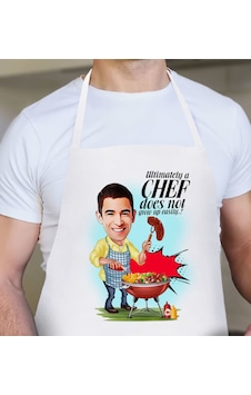 Bk Gift Personalized Chef Cartoon White Kitchen Apron - 1 Bej Bk Gift Personalized Chef Cartoon White Kitchen Apron - 1 Bej