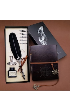 Tüylü Kalem Ve Deri Defter Set 646 Çok Renkli Tüylü Kalem Ve Deri Defter Set 646 Çok Renkli