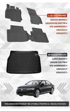 Sahler Volkswagen Passat B8 2015-2023 Uyumlu 4.5d Premium Havuzlu Oto Paspas Ve Liner Marka 3d Bagaj