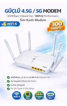 4g Sim Kartlı Modem - 2.4ghz - Wıfı6 Bağlantı - 300mpbs - 4xgigabit Port - 6xgüçlü Anten
