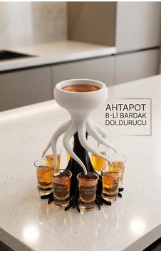 Taraftar Renkli Ahtapot Tasarımlı 8'li Pratik Bardak Ve Shot Dağıtıcı Beyaz-siyah Taraftar Renkli Ahtapot Tasarımlı 8'li Pratik Bardak Ve Shot Dağıtıcı Beyaz-siyah