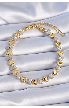 Zarif Minimal Kalp Gold-gümüş Renk Çelik Kaplama Bileklik Gold Gümüş