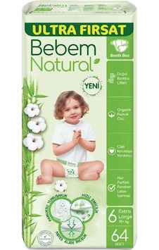 Bebem Natural 6 Numara Ekstra Large Bebek Bezi 64'lü Bebem Natural 6 Numara Ekstra Large Bebek Bezi 64'lü