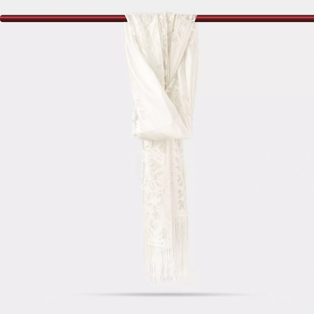 Dantelli Püsküllü Şal Mevlid Örtüsü, 166x61 Cm. Krem Krem Dantelli Püsküllü Şal Mevlid Örtüsü, 166x61 Cm. Krem Krem
