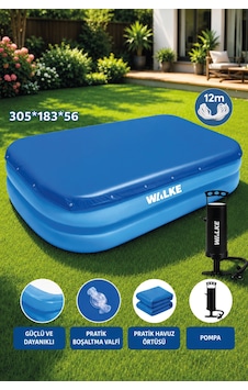 Walke Şişme Aile Havuzu 305x183x56 Cm Büyük Boy Bahçe Havuzu-pompa Ve Havuz Örtüsü Dahil 14108 Mavi Walke Şişme Aile Havuzu 305x183x56 Cm Büyük Boy Bahçe Havuzu-pompa Ve Havuz Örtüsü Dahil 14108 Mavi