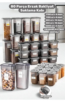 80 Parça Mega Erzak Bakliyat Baharatlık Saklama Kabı Seti - Hava Geçirmez Kapaklı Kiler Düzenleyici Gri - 749300731 Gri 80 Parça Mega Erzak Bakliyat Baharatlık Saklama Kabı Seti - Hava Geçirmez Kapaklı Kiler Düzenleyici Gri - 749300731 Gri