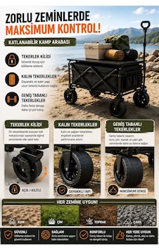 Katlanabilir Kamp Arabası Üst Tablalı 130 Kg Taşıma Kapasiteli Geniş Tekerlekli Çekçek Katlanabilir Kamp Arabası Üst Tablalı 130 Kg Taşıma Kapasiteli Geniş Tekerlekli Çekçek