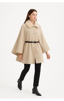Rouge Basic Kaşe Kemerli Panço Krem Rouge Basic Kaşe Kemerli Panço Krem