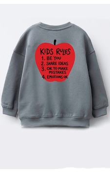 Monila Unisex Çocuk Sırtı Elma Baskılı 3 İplik Kumaş Pamuklu Sweatshirt Antrasit